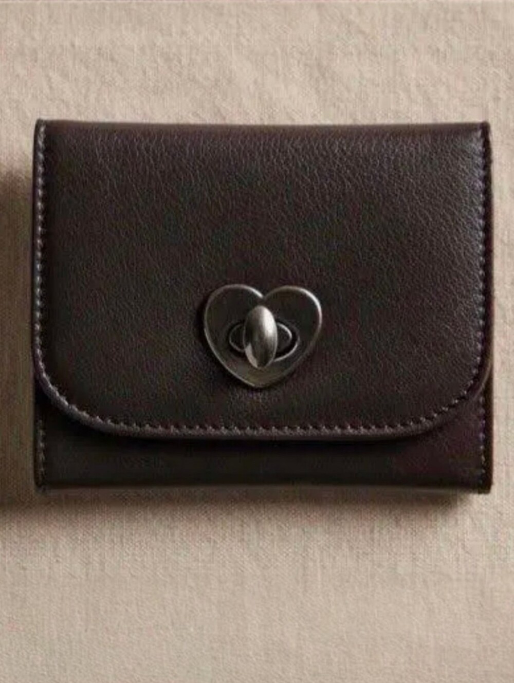 Free People Lock It Up Leather Wallet Espresso Brown Heart Lock NWT